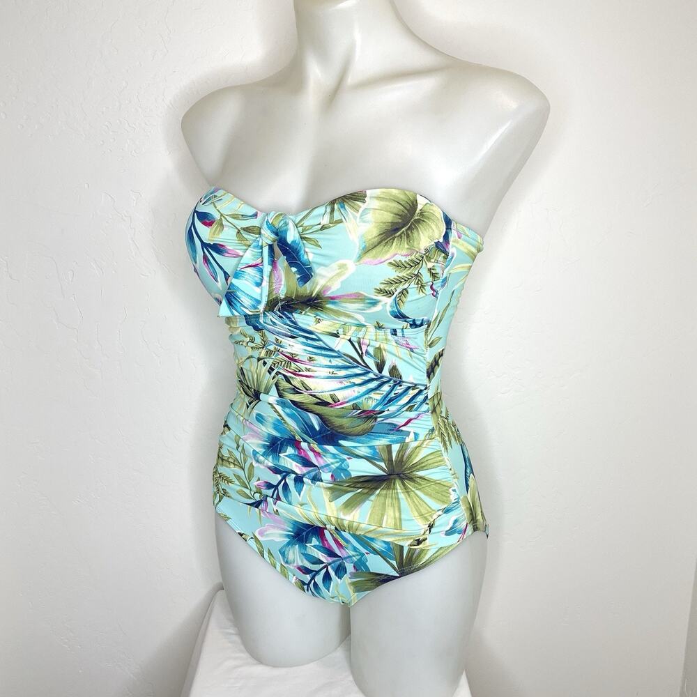 Tommy Bahama One Piece Strapless Swimsuit Womens 6 Hawaiian Print Tie Front